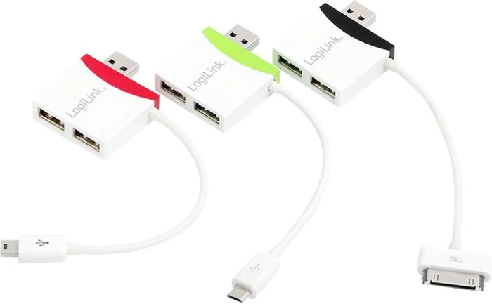 LogiLink grün USB-Hub, 2x USB-A 2.0, USB 2.0 Micro-B [Stecker]