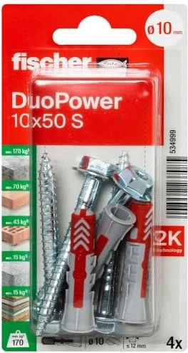 fischer DuoPower 10x50 S K Schrauben/Dübel-Sortiment, 4 Stück