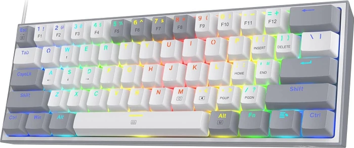 Redragon K617 Fizz, 60%, weiß/grau, LEDs RGB, hot-swap, Outemu Red, USB, US