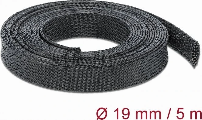 DeLOCK Geflechtschlauch dehnbar, 19mm, 5m, schwarz