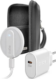 SBS Mobile Reiseset mit Organizer, kabellosem Ladegerät und Wandladegerät weiß