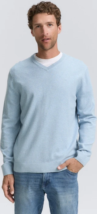 Tom Tailor Strickpullover mit V-Ausschnitt aus Baumwolle Strickpullover light metal blue melange (Herren)