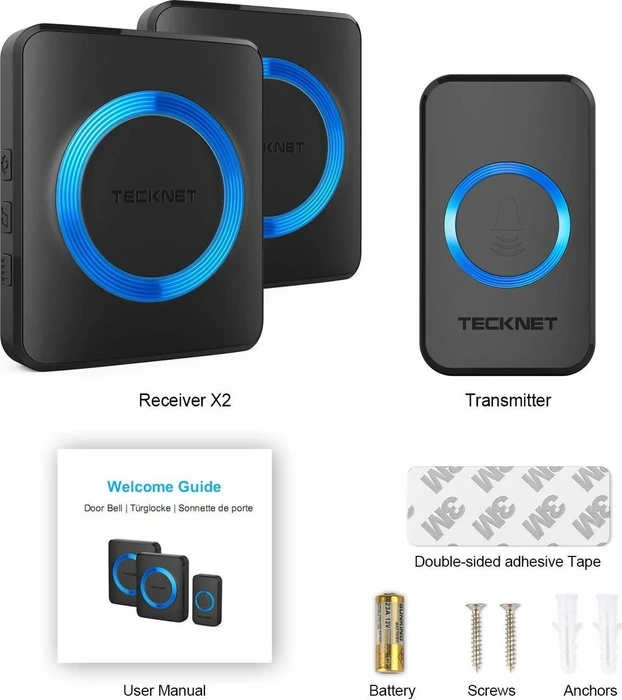 TeckNet WA888 Plug-In schwarz, Funk-Türklingel und Türgong, 3er-Set