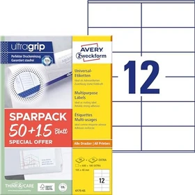 Avery-Zweckform Etiketten, 105x48mm, weiß, 65 Blatt (780 Etiketten)