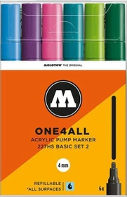 Molotow ONE4ALL 227HS 4mm Acrylmarker Basic-Set 2 sortiert, 6er-Set, Etui