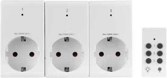 REV Funkschalt-Set 3+1 mit Fernbedienung, 1000W, Typ F, Funksteckdose, 3er-Pack