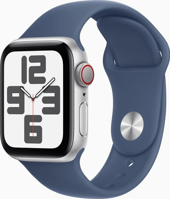 Apple Watch SE (2022) (GPS + Cellular) 40mm silber mit Sportarmband M/L Denim