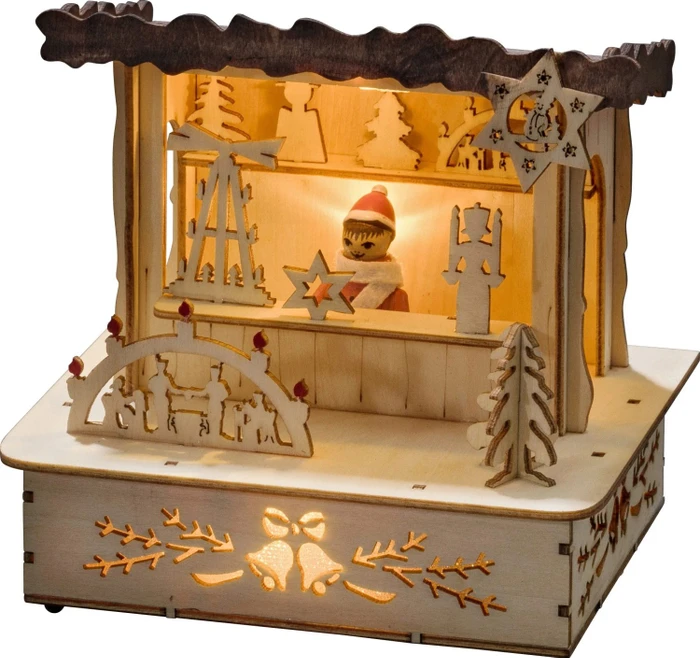 Konstsmide Motiv Holzleuchter Marktstand mit braunem Dach 12.5cm LED 3x warmweiß
