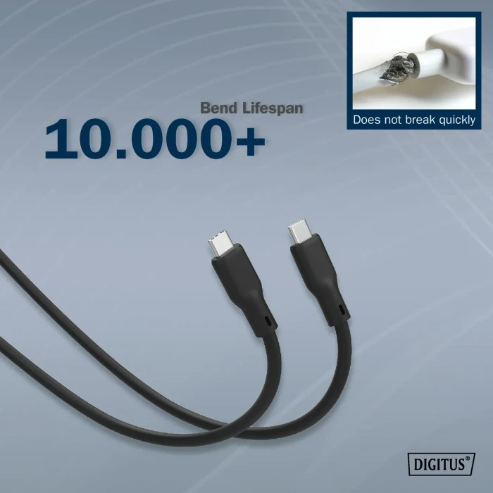 Digitus USB4 Silikonkabel, 40Gb/s, 8K60Hz, 240W PD, USB-C Stecker auf USB-C Stecker, schwarz, 0.5m