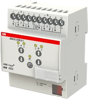 ABB JRA/S2.230.5.1 Jalousie-/Rollladenaktor mit Fahrzeitermittlung 2-fach, 230V, 6A, 4TE REG, Schaltaktor