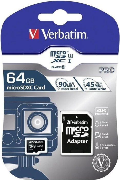 Verbatim Pro U3 R90/W45 64GB Kit, UHS-I U3, Class 10