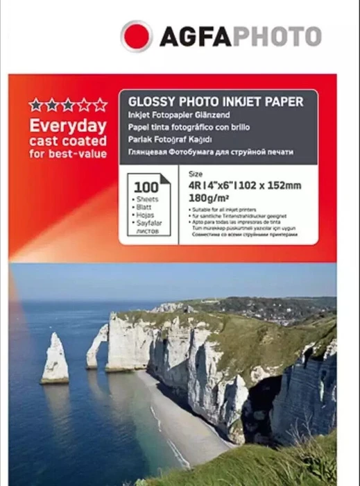 AgfaPhoto Fotopapier einseitig glänzend weiß, 10x15cm, 180g/m², 100 Blatt