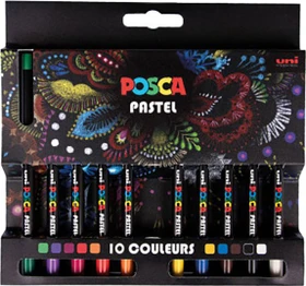 Uni-Ball POSCA Pastel KPA-100 Pastell Wachsmalstift sortiert, Kartonetui, 10er-Set