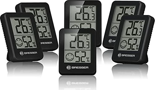 Bresser Temeo Hygro Indikator Temperaturstation schwarz, digital, 6 Stück