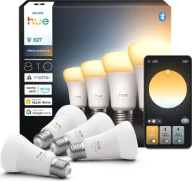 Philips HUE White Ambiance Smart LED A60 E27 810 6W, 4 Stück