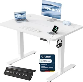 Jummico 100x60cm elektrisch höhenverstellbares Sitz-Steh-Schreibtischgestell weiß