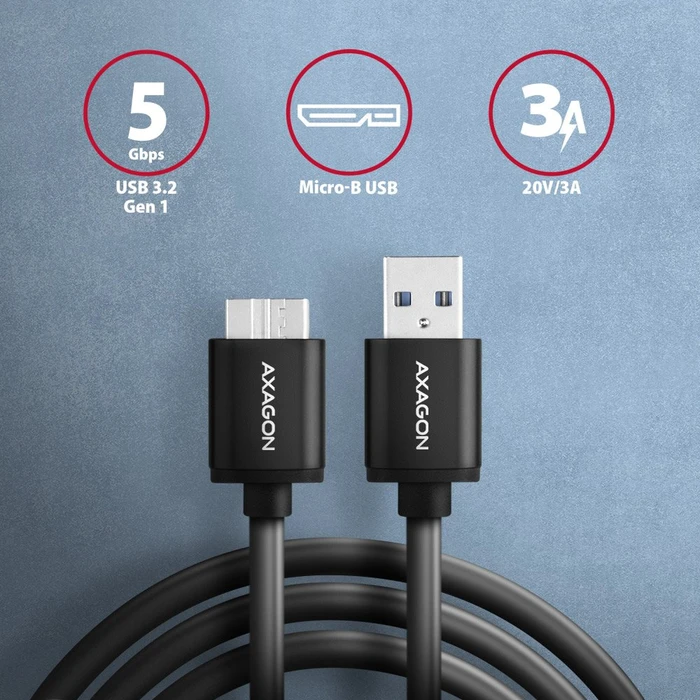 Axagon USB Adapterkabel, USB 3.0, 5Gb/s, USB-A 3.0 [Stecker] auf USB 3.0 Micro-B [Stecker], Adapterkabel, 1m