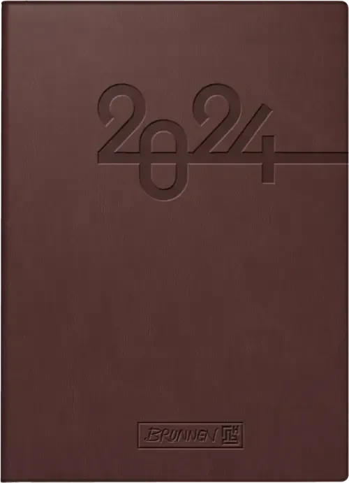 Brunnen Taschenkalender Modell 731 Wochenkalender 2024, 100x140mm, Kunstleder-Cover, braun, 88 Blatt