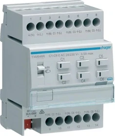 Hager Heizungsaktor 6-fach für 24/230V Stellantriebe, 4TE REG, Schaltaktor (TXM646R)