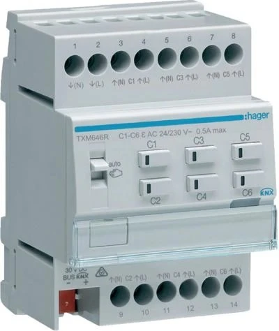 Hager Heizungsaktor 6-fach für 24/230V Stellantriebe, 4TE REG, Schaltaktor