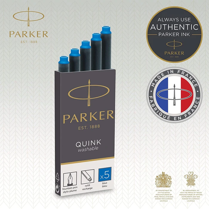 Parker Quink Großraum-Tintenpatrone washable blue, 5er-Pack, Blister