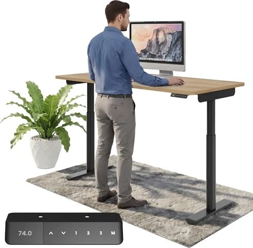Ergotopia Desktopia One elektrisch höhenverstellbarer Sitz-Steh-Schreibtisch 120x65cm Eiche/schwarz