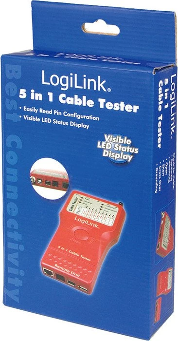 LogiLink Kabeltester für RJ-11/RJ-45/BNC/USB/IEEE1394, mit Remote Einheit