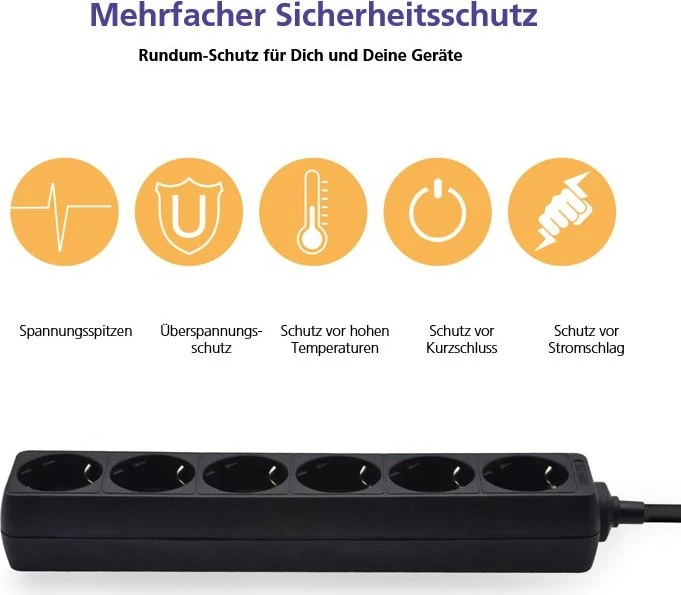 Helos CLASSIC Steckdosenleiste, 6-fach, 1.5m, schwarz