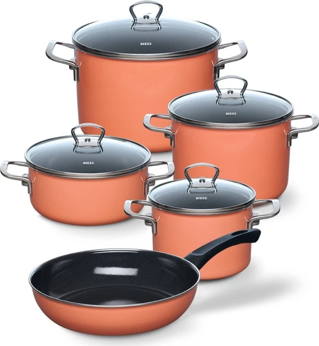 Riess Emaille Nouvelle Kochgeschirr-Set mango, 5-tlg.