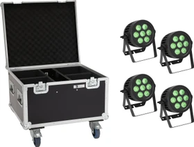 Eurolite Set 4x LED IP PAR 7x9W SCL Spot + Case mit Rollen
