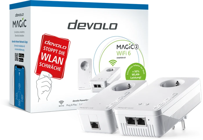 devolo Magic 2 WiFi 6 Starter Kit, Powerline/WLAN-Access Point und Powerline-Adapter Set, 2er-Bundle
