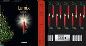 Krinner Lumix Superlight mini Metallic Christbaumkerzen Basis-Set rot LED 12x warmweiß, 12 Stück