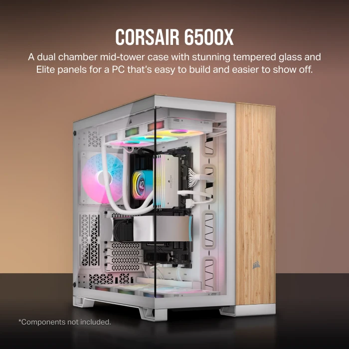 Corsair 6500X, weiß/Bambus, Glasfenster