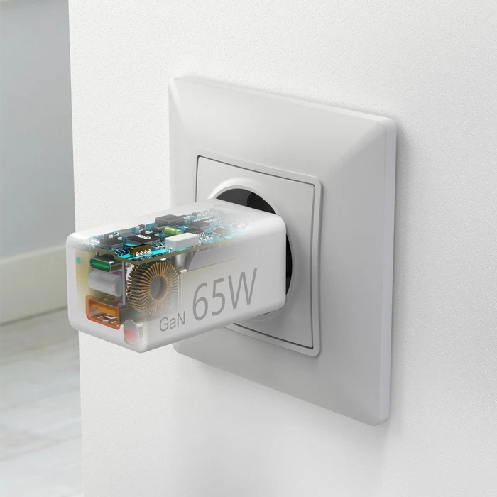 Hama Schnellladegerät GaN 1x USB-C PD 1x USB-A QC Mini-Ladegerät 65W weiß
