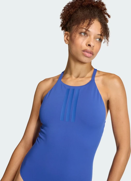 adidas 3-Streifen High Neck 2-Way Straps Peachsoft Badeanzug semi lucid blue (Damen)