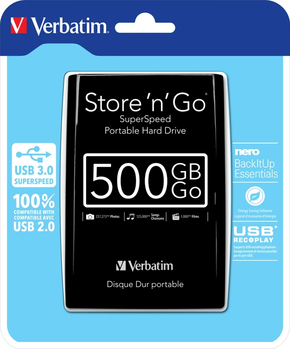Verbatim Store 'n' Go Portable, schwarz, 500GB, USB 3.0 Micro-B