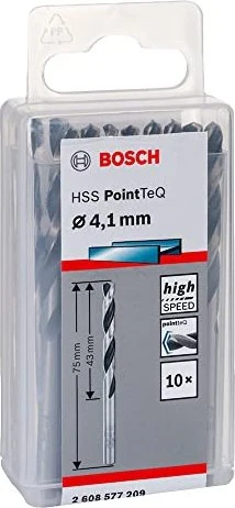 Bosch Professional HSS PointTeQ Spiralbohrer, 4.1x43x75mm, 10 Stück