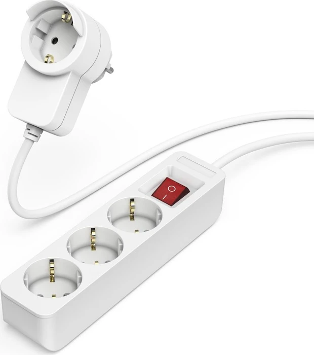 Hama Steckdosenleiste mit Zusatzsteckdose am Stecker, 3-fach, Schalter, 1.4m, weiß