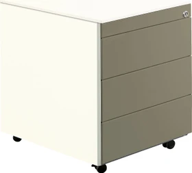 mauser Rollcontainer line, 570x600mm, 1x Utensilienauszug, 3x Materialschublade, reinweiß/beigegrau