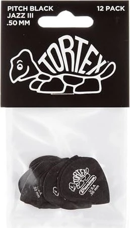 Dunlop Tortex Pitch Black Jazz III Pick, .50mm, 12-Pack