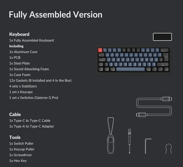 Keychron Q4, 60% Layout, LEDs RGB, Carbon Black, Gateron G Pro RED, USB, DE