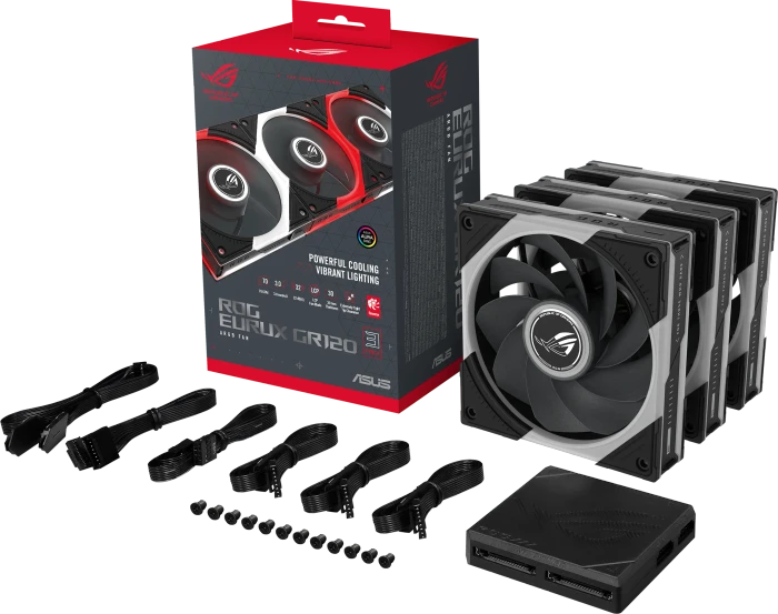 ASUS ROG Eurux GR120 ARGB, Reverse, schwarz, Triple Pack, 120mm, 3er-Pack