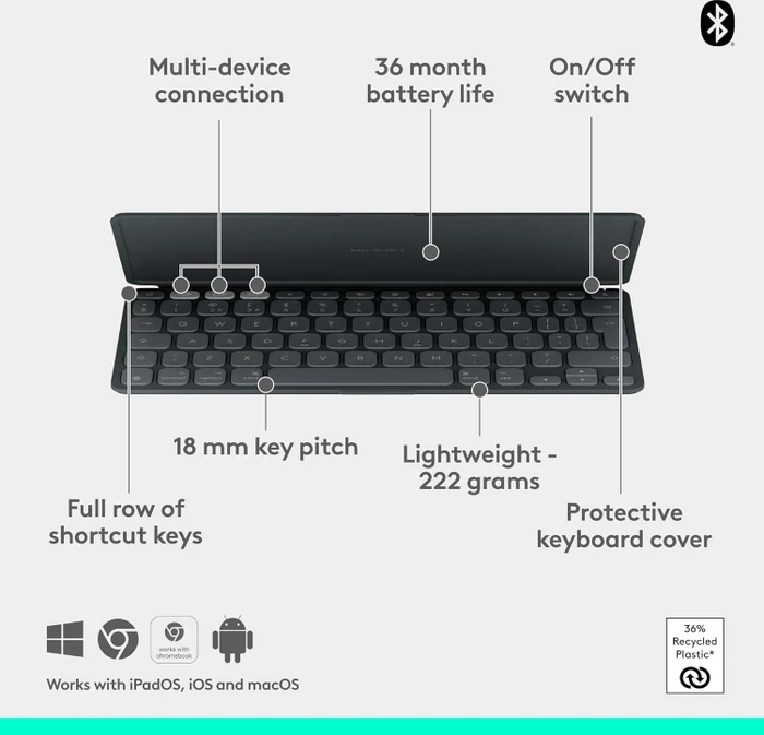 Logitech Keys-To-Go 2 für iPad, Grafit, Bluetooth, IT