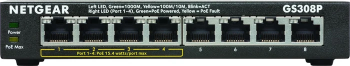 Netgear SOHO GS300 Desktop Gigabit Switch, 8x RJ-45, 53W PoE