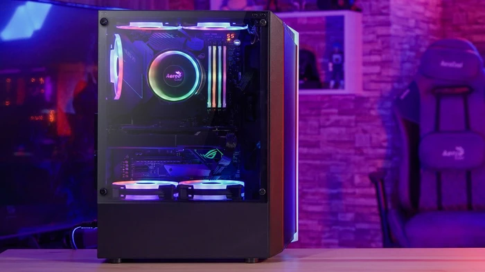 AeroCool Bionic V2, weiß, Lüfter LED RGB, Glasfenster