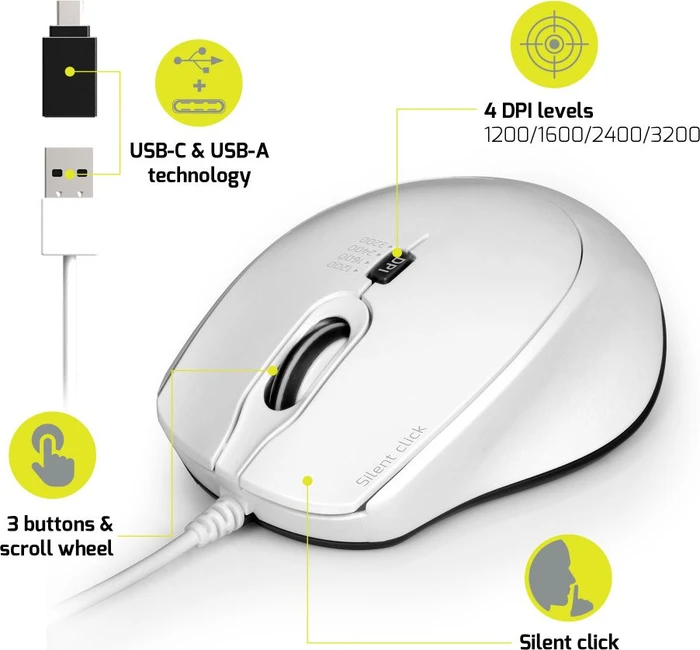 Port Designs Wired Silent Pro Mouse weiß, USB
