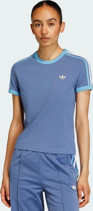 adidas 3-Streifen Slim T-Shirt kurzarm crew blue/light blue/white (Damen)