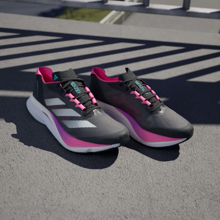 adidas Adizero Boston 12 grey five/crystal jade/lucid pink (Damen)