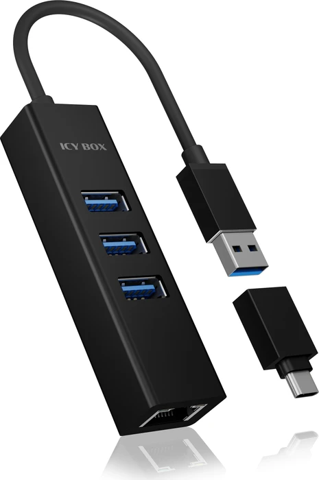 RaidSonic Icy Box IB-HUB1419-LAN Multiport-Adapter, RJ-45, USB-A 3.0 [Stecker]