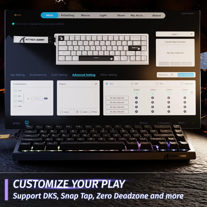 Attack Shark X68 HE Rapid Trigger Keyboard, schwarz, LEDs RGB, Outemu White Jade Magnetic, USB, US